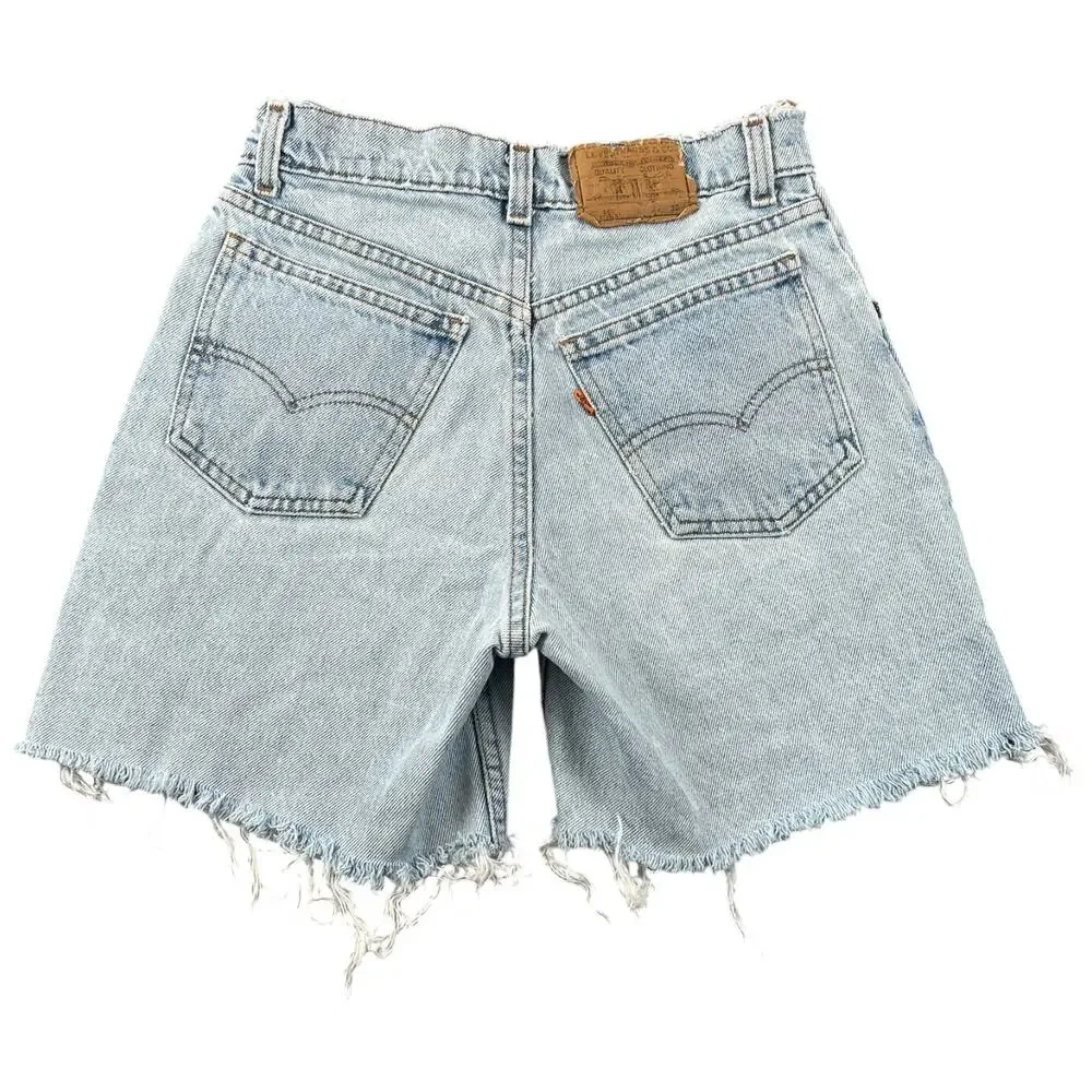Vintage Levi’s 560 Student Cutoff Denim Shorts Light Wash Distressed USA 25
